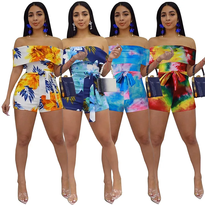 

New Women Casual Short Sleeve Outfits Off Shoulder Short One Piece Summer Jumpsuit