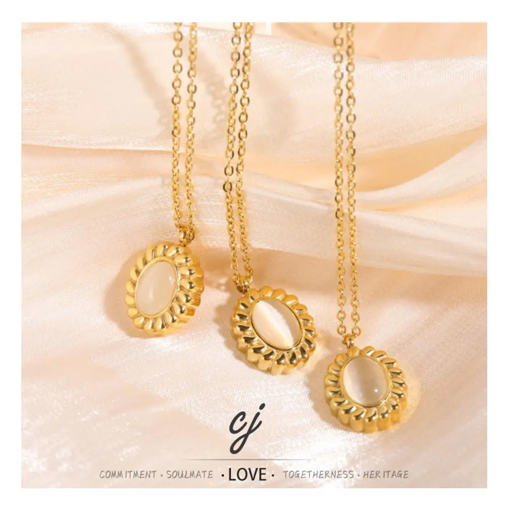 Carline 18k Gold Plated Stainless Steel Necklace Oval Pendant for Necklace  Pendant Wedding Jewelry Gift for Women Necklace