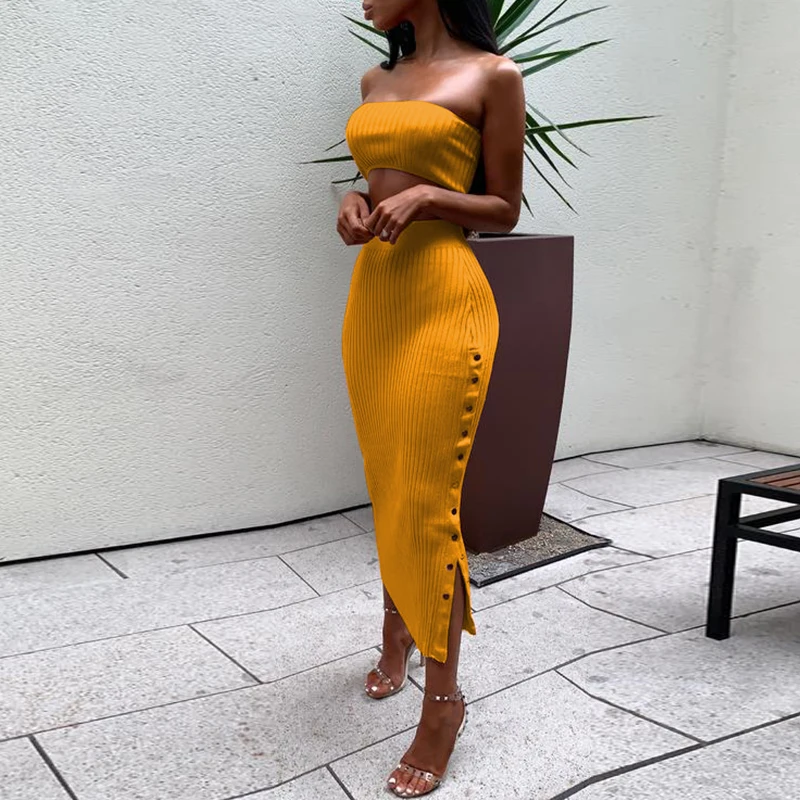 

Fashion Womens Sexy Tube Top Bodycon Midi Skirt 2 Pieces Dress