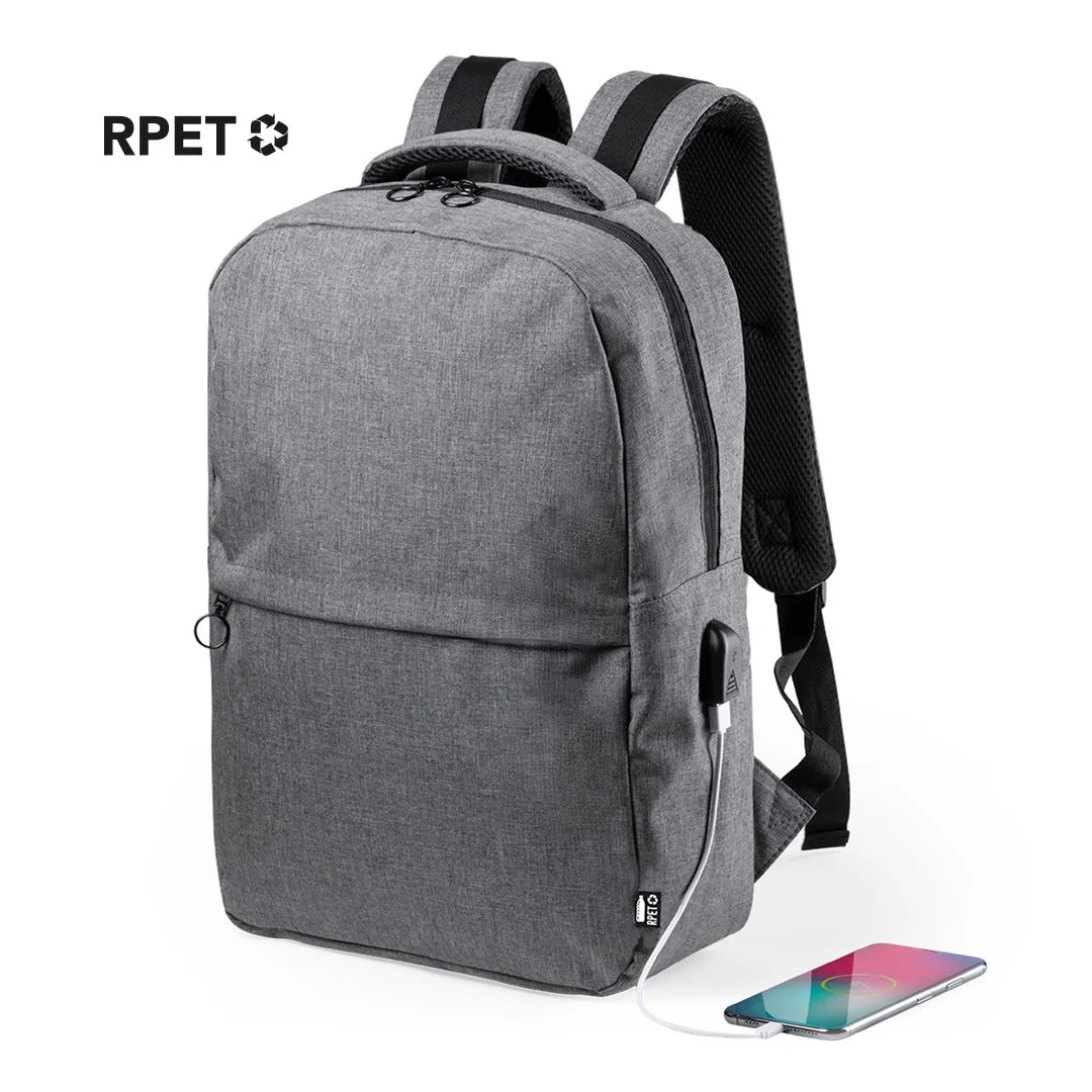 

New Design RPET Recycled Material 600D Casual Backpack with USB Charge Pinghu Sinotex, Gray or black