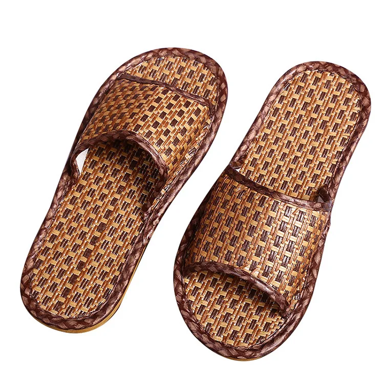

2021 Summer Slippers Wholesale Cool Retro Rattan Grass Woven Indoor Home Bamboo Mat Slippers for Male, 2 colors