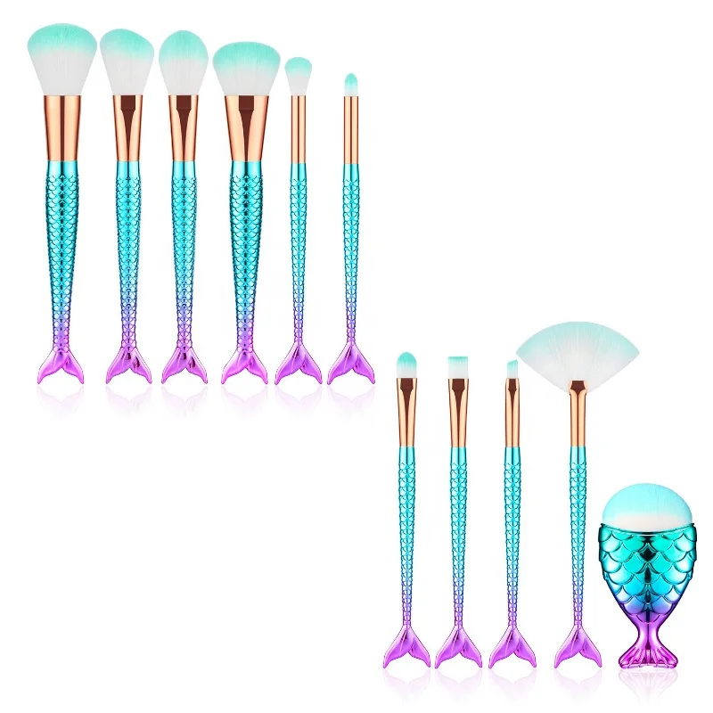 

Hot Sale Mermaid makeup brush 11 Pcs Private Label Makeup Brush Set, Customized color accepted