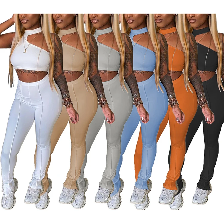 

Summer boutique clothing crop top pants set women 2 piece outfit, 6colors