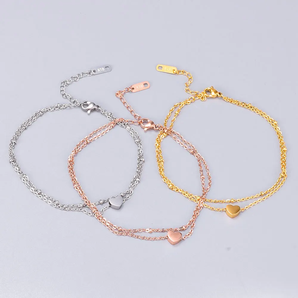 

Trendy Titanium Stainless Steel Heart Charm Bracelets Rose Gold Color Female Models Love Chain & Link Bracelets