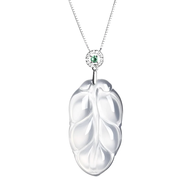 

MD014 Gemstone Natural Form Green 925 Silver Large Leaf Agate Pendant