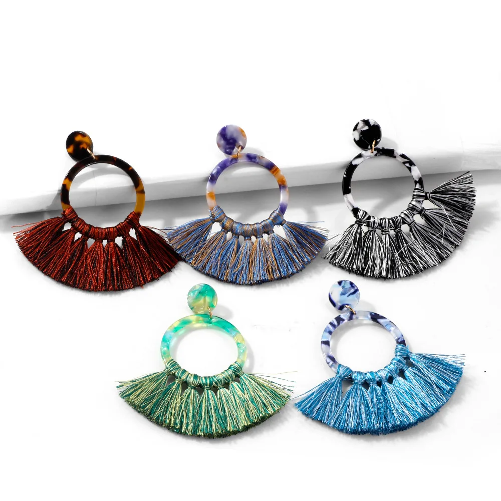 

Amazon Bohemian Geometric Circle Round Acrylic Resin Hoop Earrings Acetate Acrylic Round Tassel Earrings