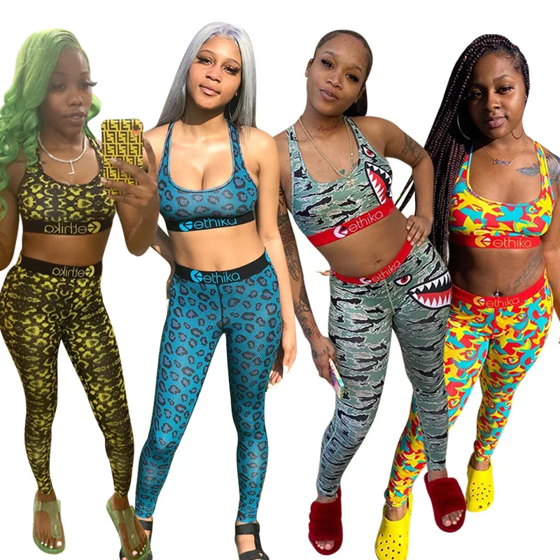 

ethika leggings Bra 2 piece set women underwear Shark Print Summer Outfits swimsuits for women 2021 Designer Crop Top Tracksuit