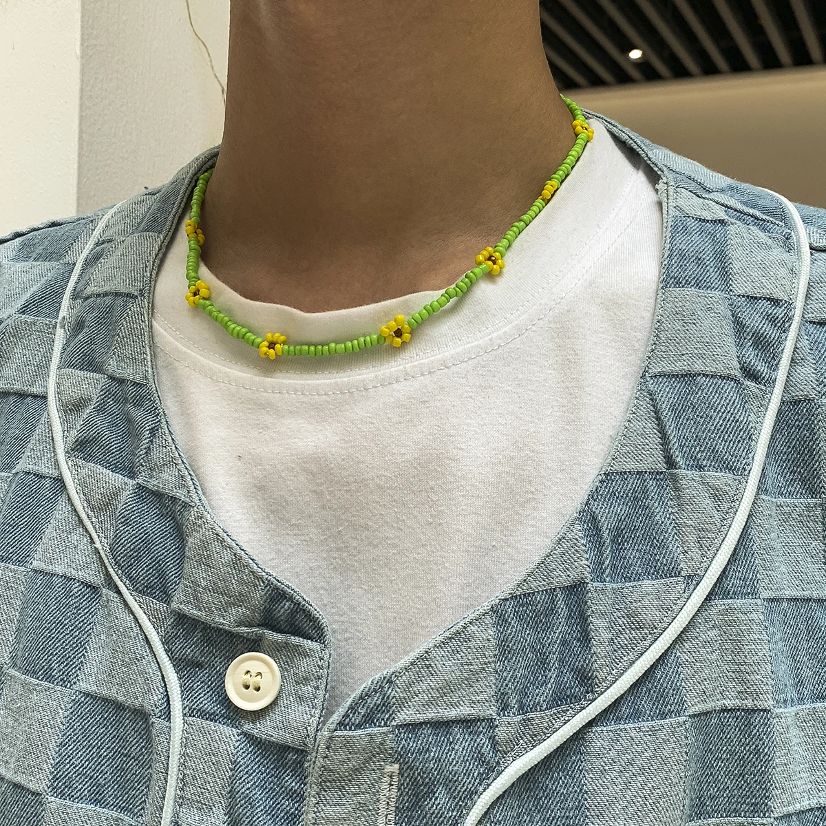

SHIXIN Bohemian Colorful Bead Necklace Unique Flower Choker Necklace New Arrival Dainty Necklace Jewelry for Men