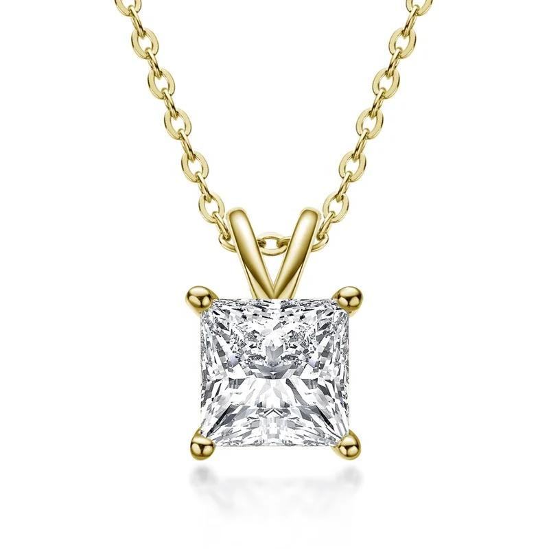 

Fashion 925 Sterling Silver Jewelry Clarity Princess Solitaire Diamond Necklace