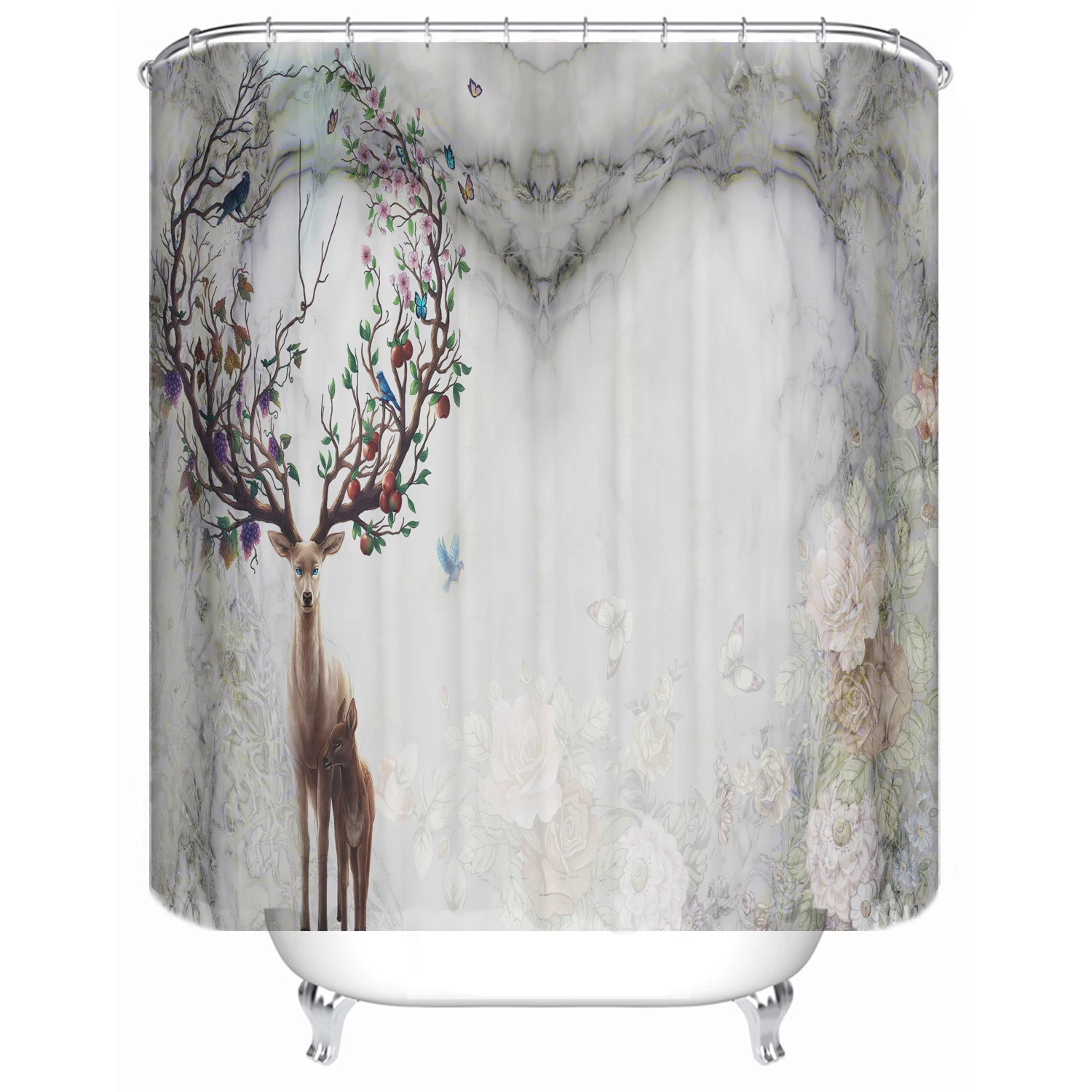 

Bathroom shower curtain partition bathtub waterproof shower curtain simple flower fruit elk custom printed shower curtain, Picture