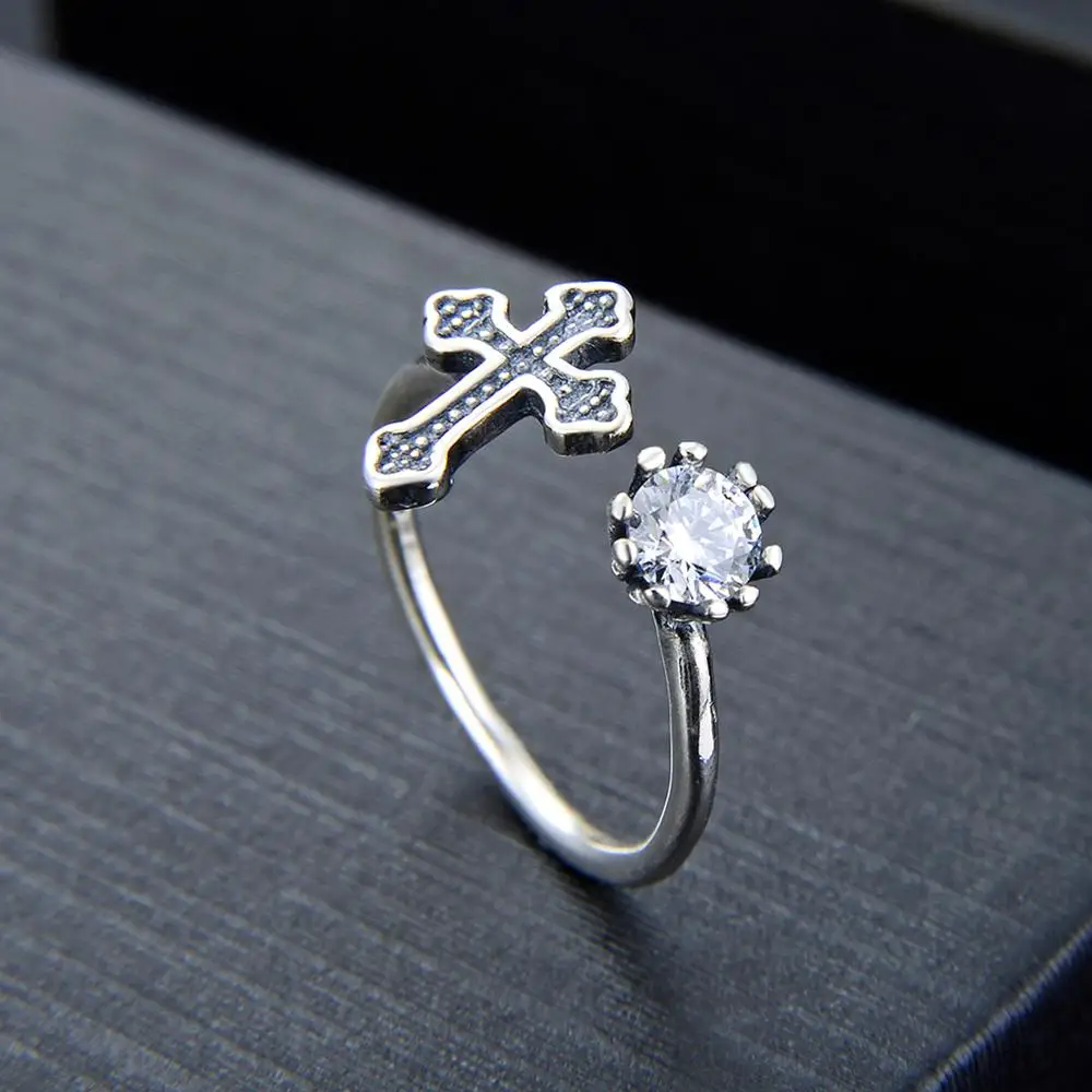 

RINNTIN SR130 Fashion Jewelry Wholesale 925 Sterling Silver Cross Rings for Men