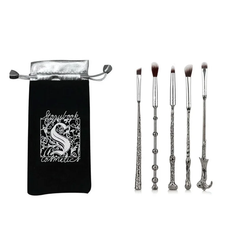 

Custom Logo Premium Harry Potter Magic Wand Brushes Eyes 5 Piece Makeup Brush Set, Silver