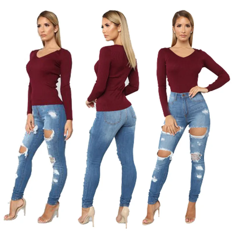 

VF6025- Denim Ripped Jeans Destroy Trousers Women Boyfriend Cotton Jeans Women Jean Pant High Wholesale For Ladies Shorts