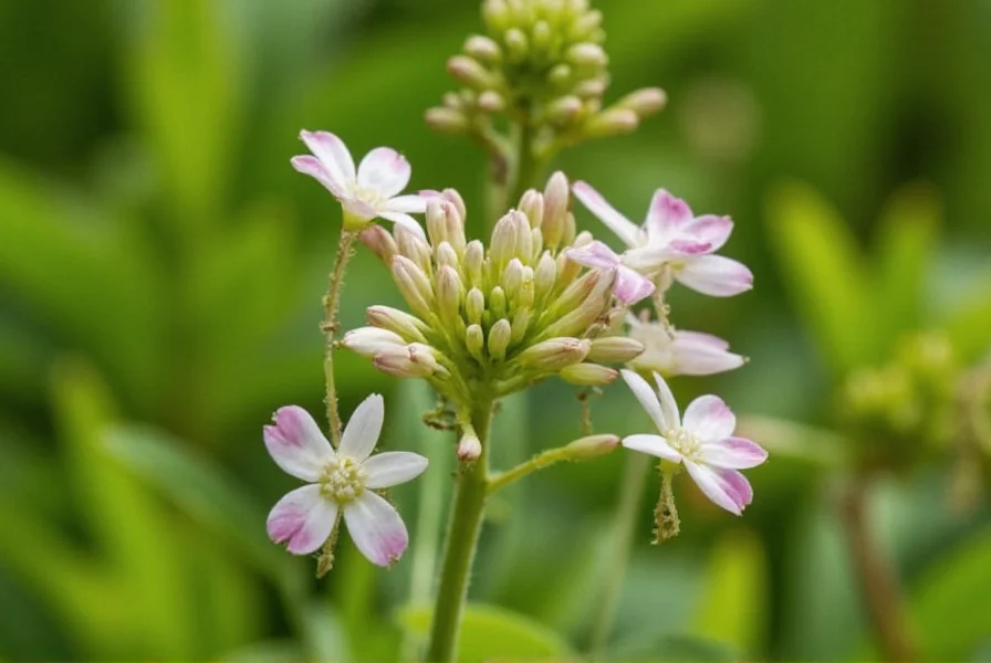 Anise plant growing in garden soil with close-up of its characteristic umbel flower structure