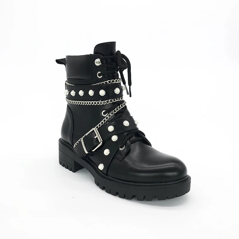 

2020 new arrival women Pearl ornaments and strap buckle women lady boots