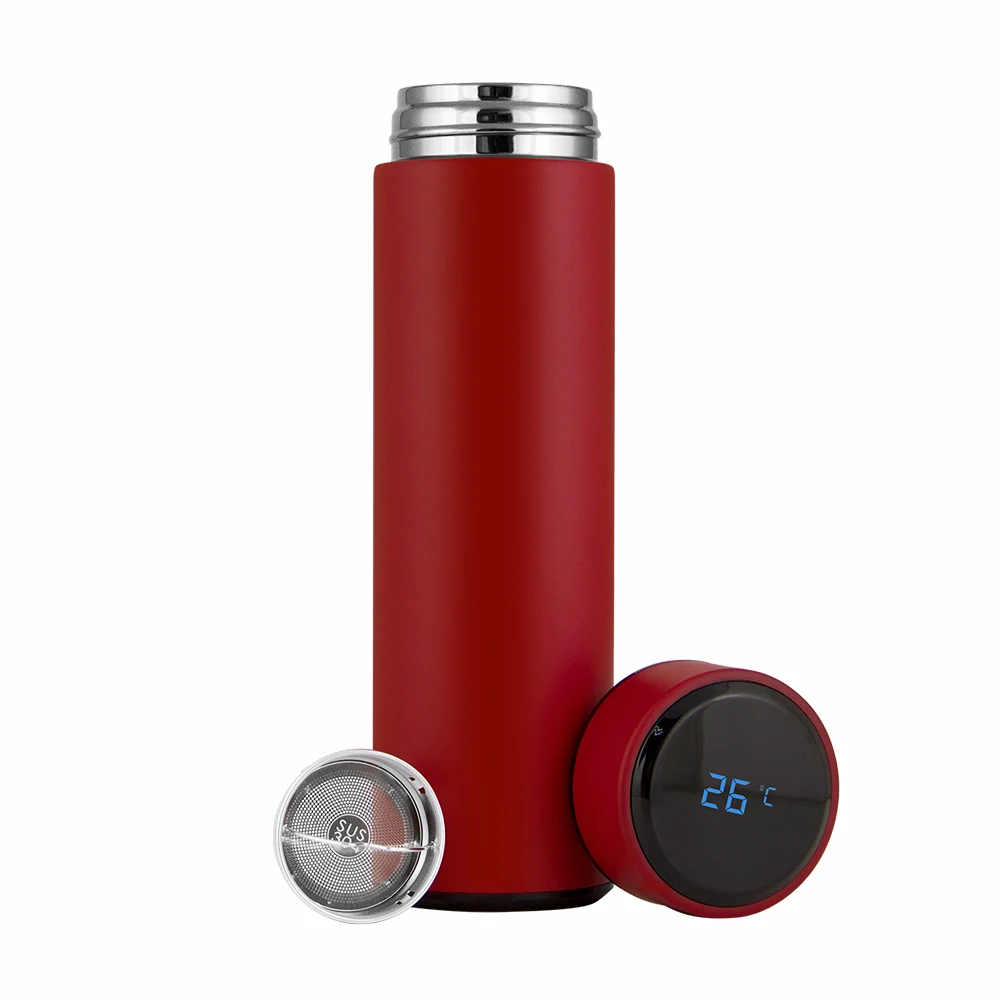 

Wholesale Double Wall Vacuum Stainless Steel Led Temperature Display Vacuum Insulated Smart Water Bottle with Tea Infuser, Customized color