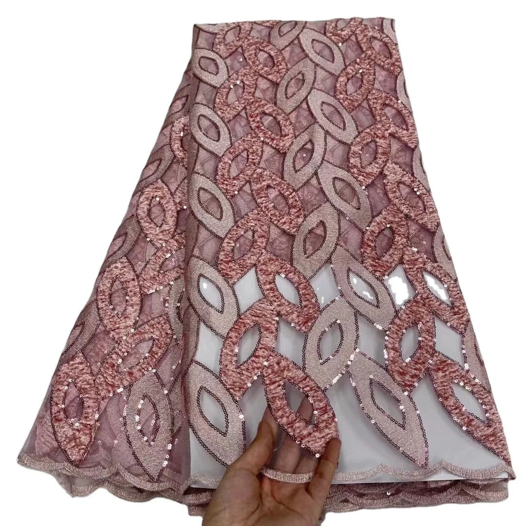 

Nigeria French Lace Fabric With Sequins High Quality 2021 African Fabrics Peach Color Soft Material For Women Dress, White,pink,peach,magenta,grey,green,red