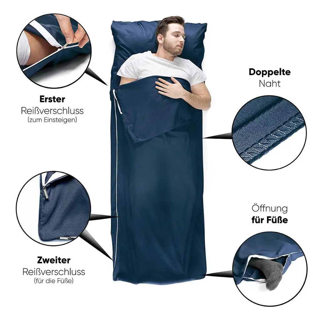 

Woqi Custom size Lightweight high quality sleeping bag liner cotton polyester fabric silk sleeping bag liner, Customized