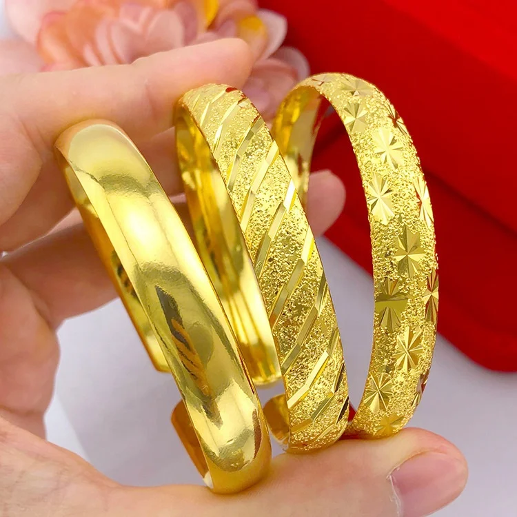 

Open Brass 24k Gold Plated Bangle Dubai Alluvial gold indian girls African Bride Women Jewelry Bangles Brass Wedding Bracelet