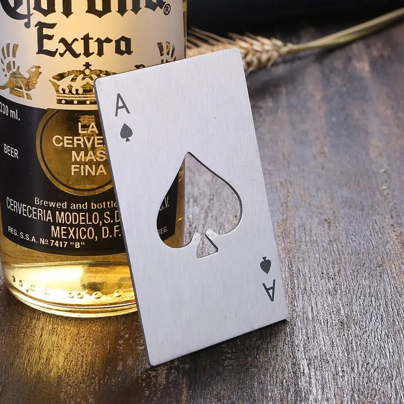 

Wine Jar Opener Personalized Creative Stainless Steel Bottle Opener Bar Tool 1pcs Black/silver Poker Card Shaped Beer Bottle, As photo