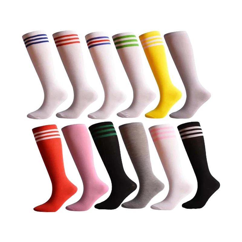 

Custom Best Wholesale Womens Football Sock Fall Cotton Knee High Compression Stripped Socks, As pic