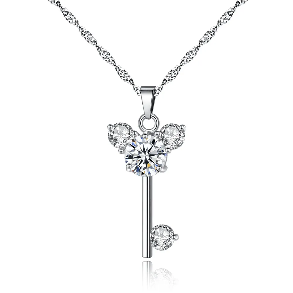 

Fashion Mickey Mouse Pendant Necklace Key-shaped Zircon Necklace