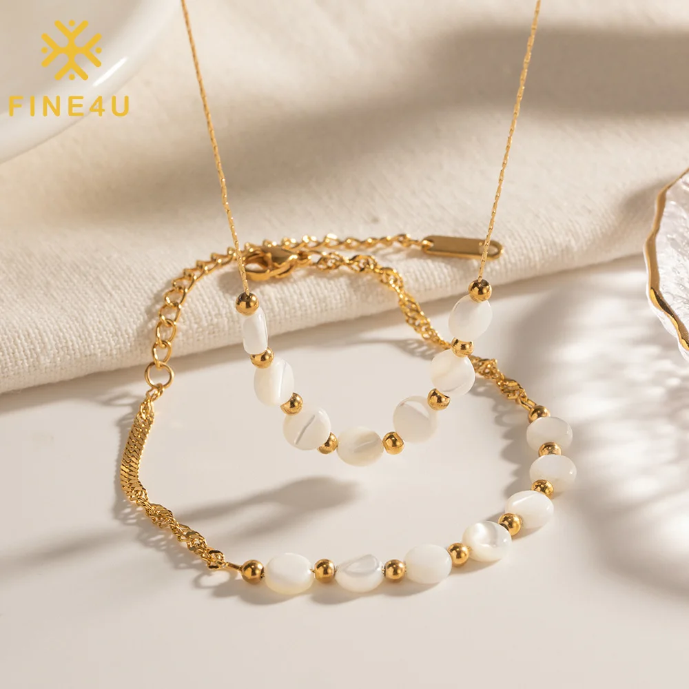 

New Fashion Vintage Jewelry 18K Gold Plated Stainless Steel Nigerian Party Shell Beads Women Necklace Sets