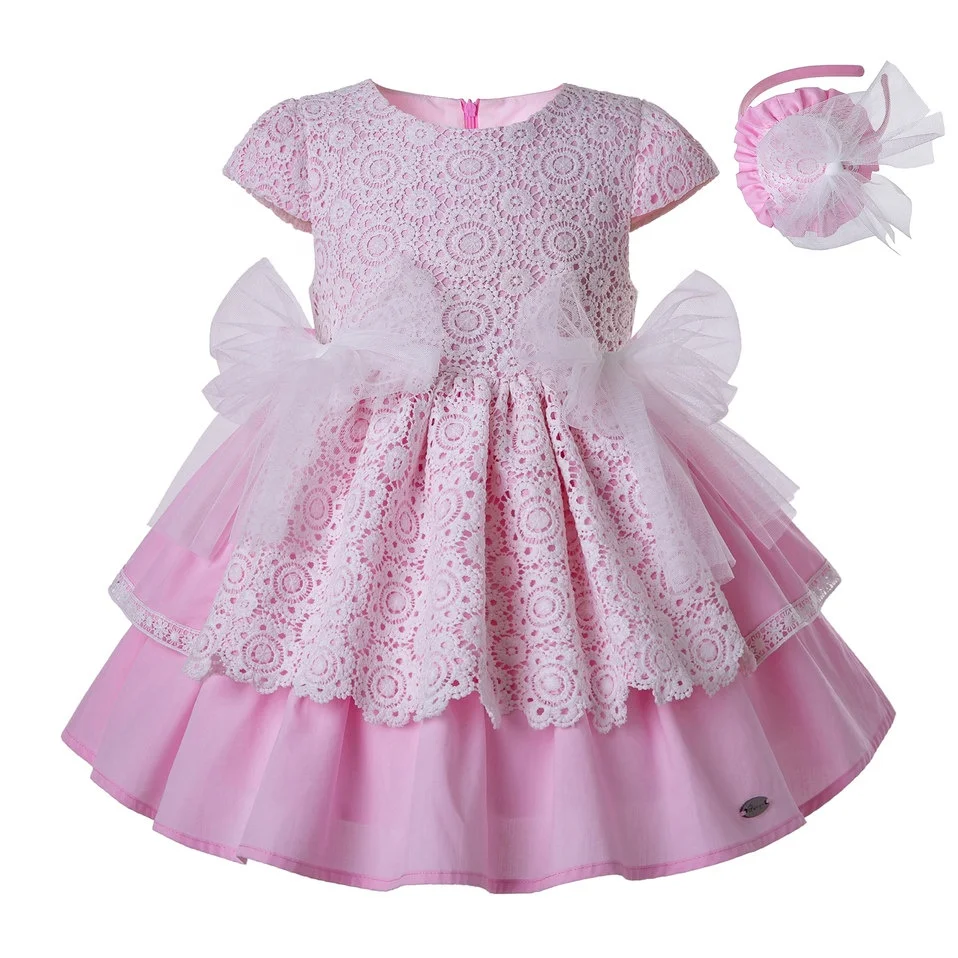 

OEM 2021 Pettigirl New Summer Girls Dress Pink Princess Dress With Headpiece Girls Dresses Online