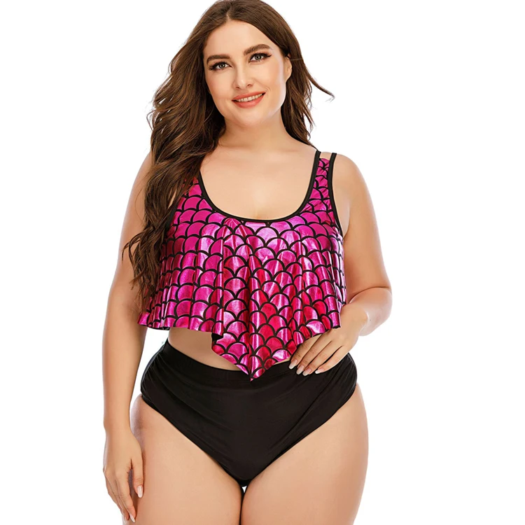 

Swimwear U Neck Split High Waist Triangle Women Plus Size Sequin Swimsuit Beachwear, Blue