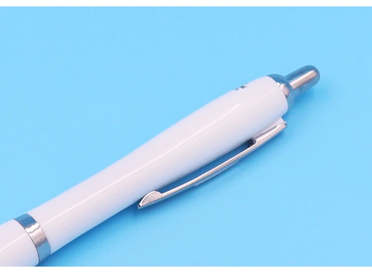 High Quality Promotional Metal Clip Pen Classic Plastic White Ball  Pen With Customer Logo