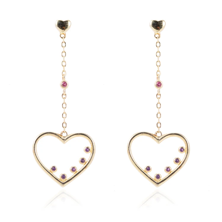 

Gold Plated Jewelry 925 Sterling Silver Color Cubic Zirconia Earrings Long Drop Tassel Heart-Shaped Pendant Earrings
