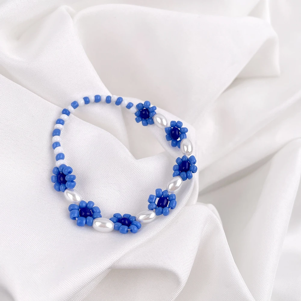 

high quality Blue bohemian seed bead bracelets summer pearl braided daisy flower bracelet jewelry