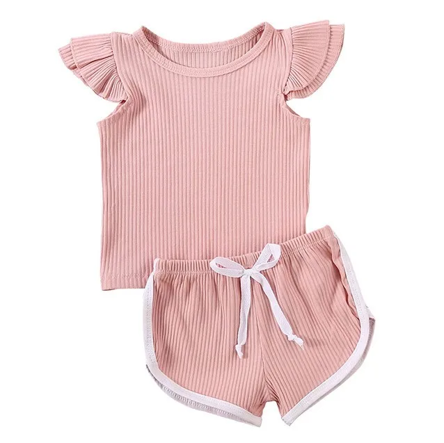 

New Model Summer Hot sell Little Girl Cotton Clothes Boutique Casual Clothing Set with Fly Sleeve