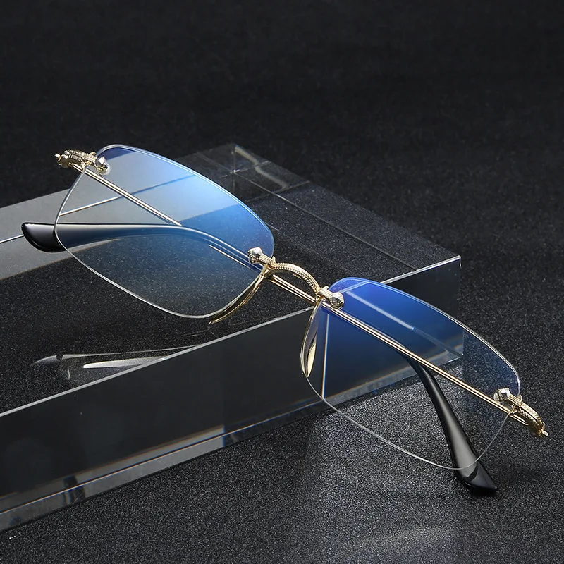 Rimless anti blue light radiation fatigue HD metal elderly magnifying reading glasses magnifier men women reader glasses frame