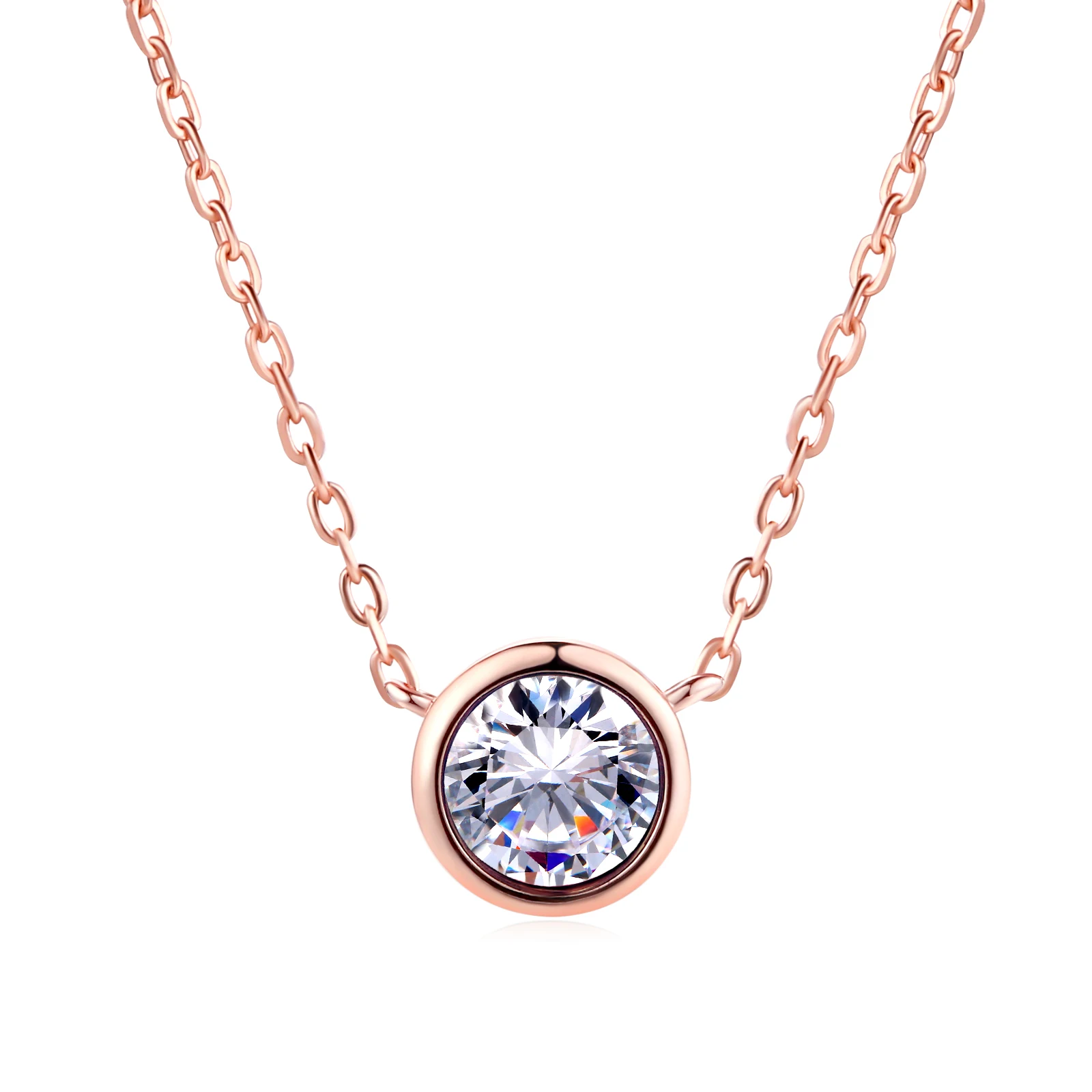 Women Simple Minimalist 18K Gold Plated Copper Alloy Jewelry Round Cubic Zirconia Pendant Necklaces N388-M