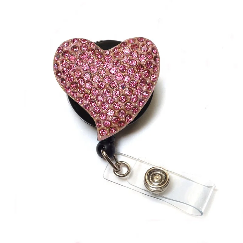 

Pink Crystal Rhinestone Heart shape nurse Retractable Badge Reel, Many colors, as your requests