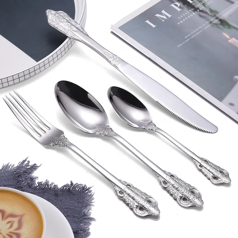 

travel spoon and fork gold silver color flatware cooking spoon cutlery stainless steel golden spoon set