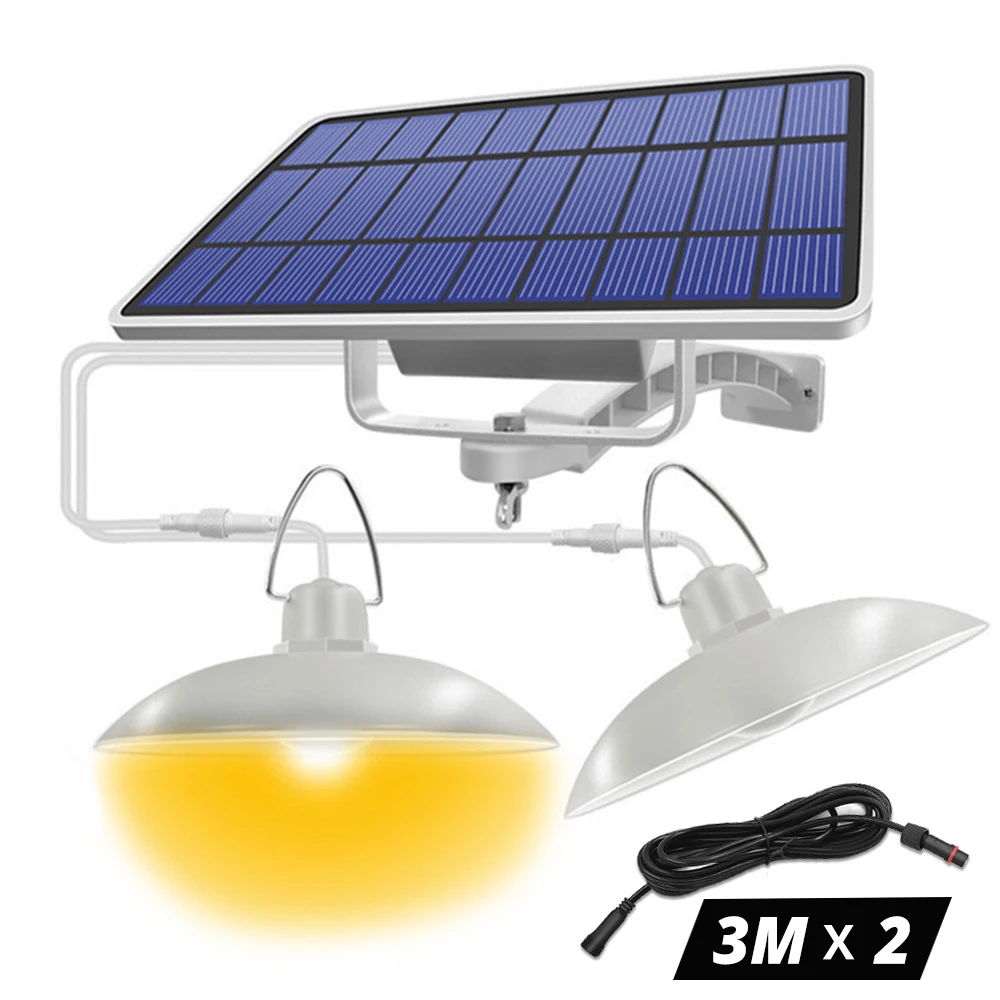 IP65 Waterproof Double Head Solar Pendant Light Outdoor Indoor Solar Lamp With Cable Suitable for courtyard, garden, indoor etc