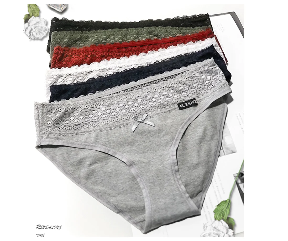 

Women sexy lace panties combed cotton women's bikini, Black, white, navy, grey, red, green