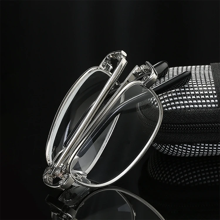 

Wholesale Portable Glass Alloy Frame Foldaway Folding Reading Glasses with Case Cleaning Cloth Diopter +1.0 1.5 2.0 2.5 4.0, 2 colors