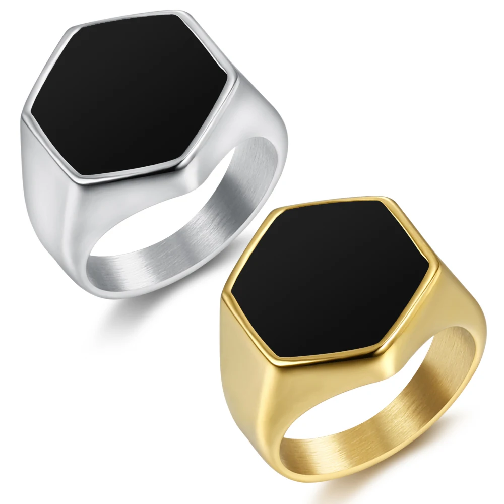 

Fashion mens jewelry 316 stainless steel men gold rings black enamel silver rings