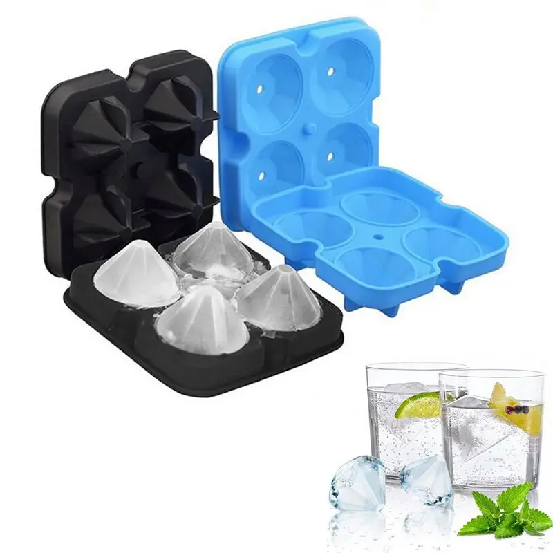

Reusable Flexible Diamond Shape 4 Grid Silicone Ice Cube Tray Mold For Cold Drink Fruit Juice Beer Drink, Black,blue