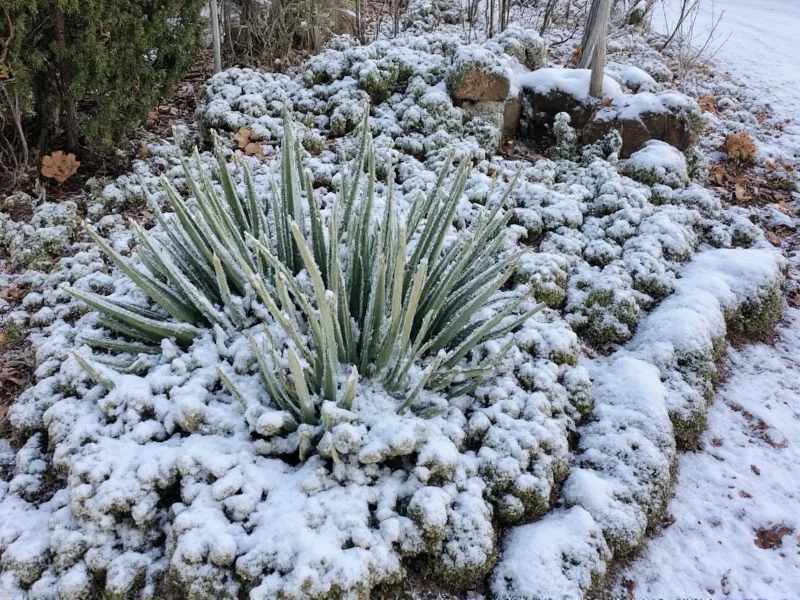 Succulent garden covered with frost cloth before winter storm