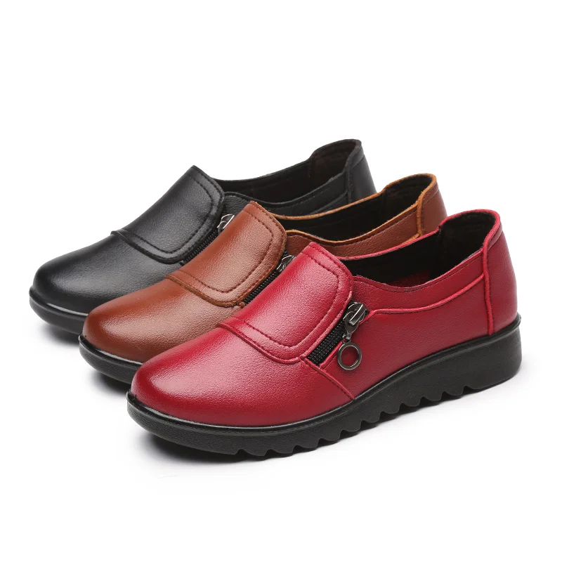 

China Wholesale Women Casual Shoes Wedge Leather Shoes With Zipper