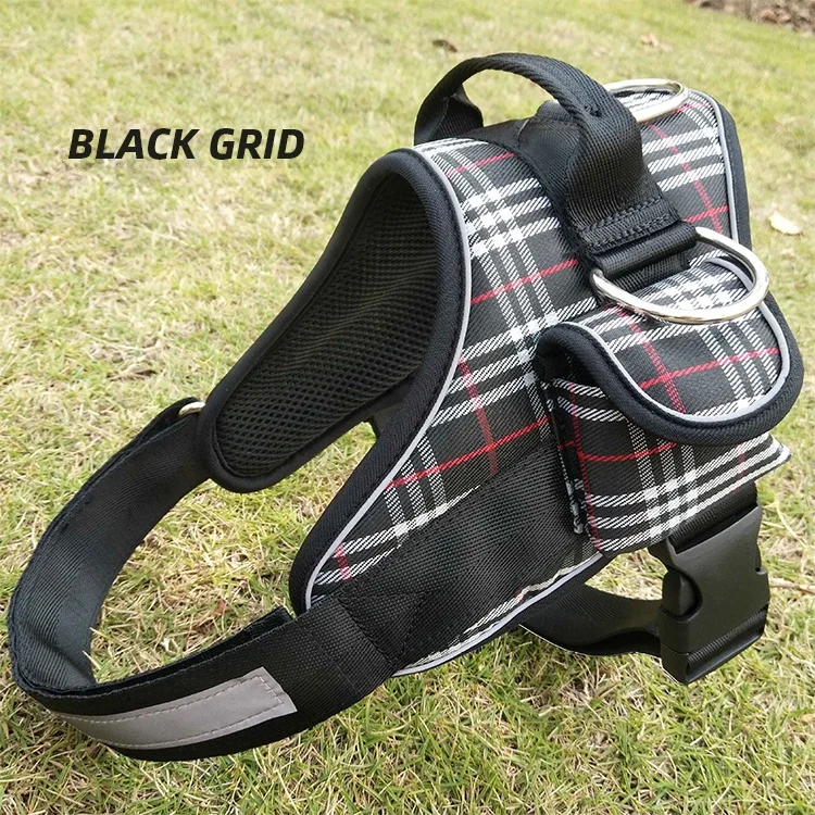 

No Pull Reflective Adjustable No Choke Hounds tooth Pet Dog Vest Harness with Leash and Soft Control Training Handle, White grid,red grid,black grid,blue,black,red