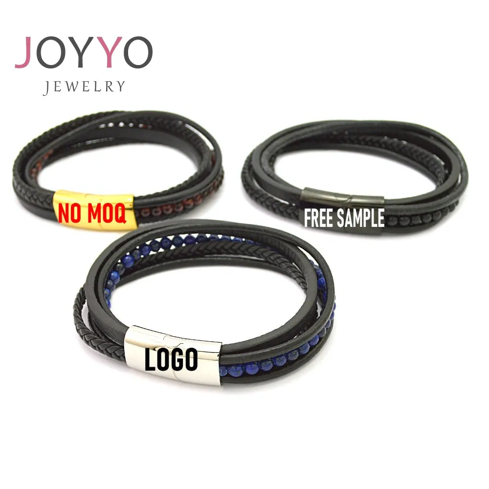 

Personalized Trendy Cowboy Black Boho Blank Plain Adjustable Beaded Tiger Eye Bead Magnet Jewelry Real Mens Leather Bracelet