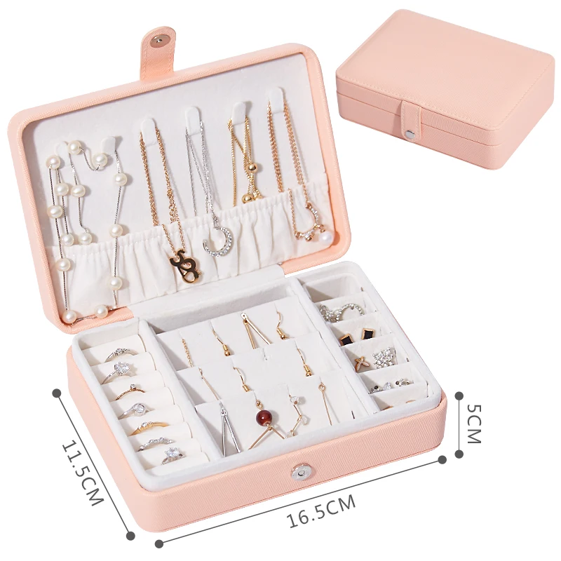 
2020 Latest Design Girl Leather Velvet Jewellery Ring Necklace Earring Storage Packaging Box Portable Travel Jewelry Case 