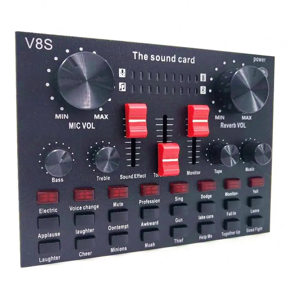 

V8S professional mobile phone, computer live sound card for singing and recording tuning, Black