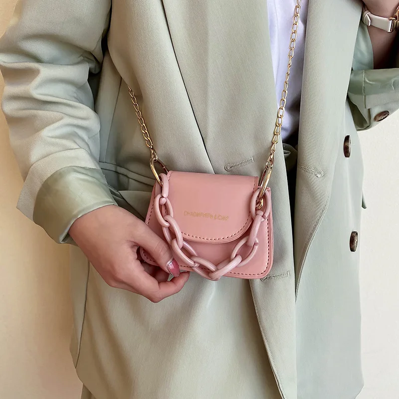 

PU Tote Mini Crossbody Handbag Casual Acrylic Chain Women Shoulder Bag Popular Simple Female Daily Bag