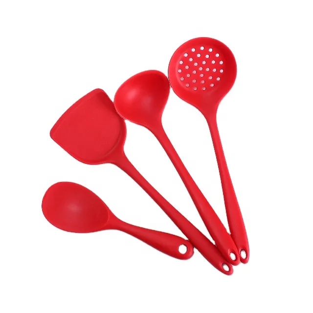 

High Quality 4 Pieces Non stick silicone kitchen cooking utensil set, Red